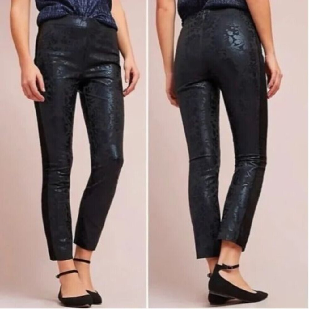 Anthropologie the essential skinny jaquard print black Size 8 stretch cotton